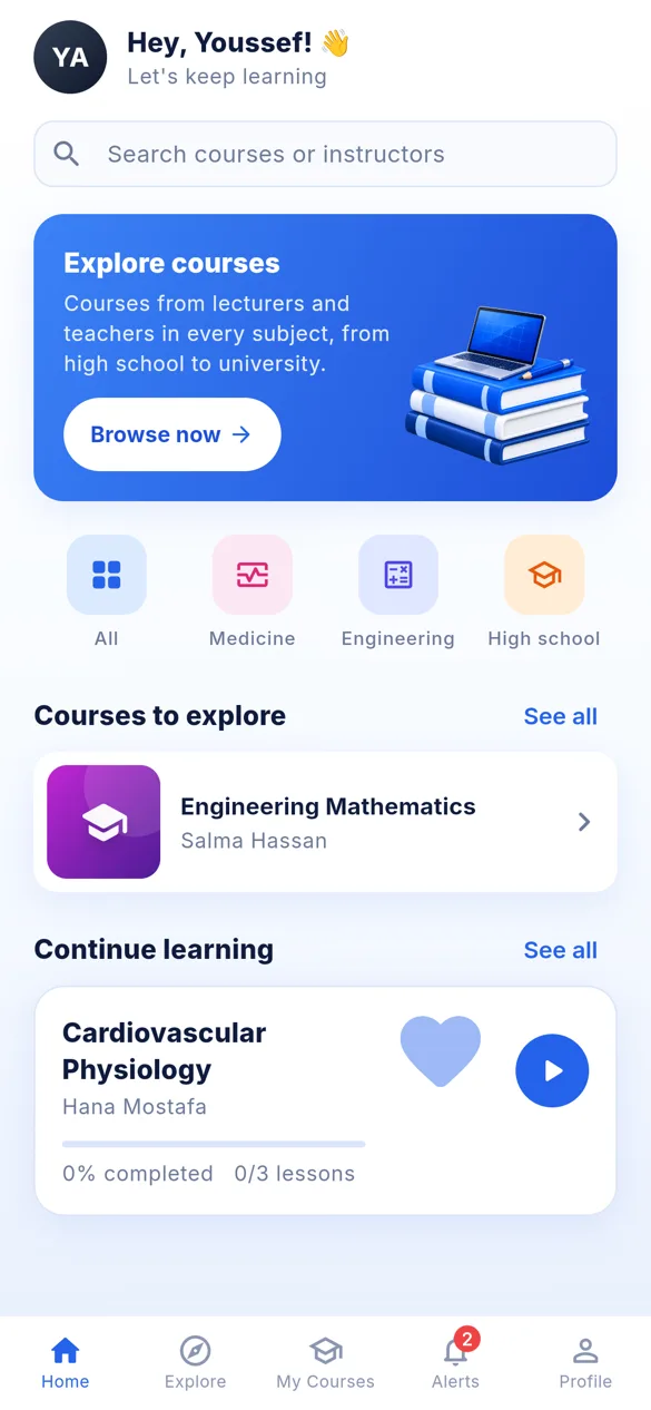 Student home screen